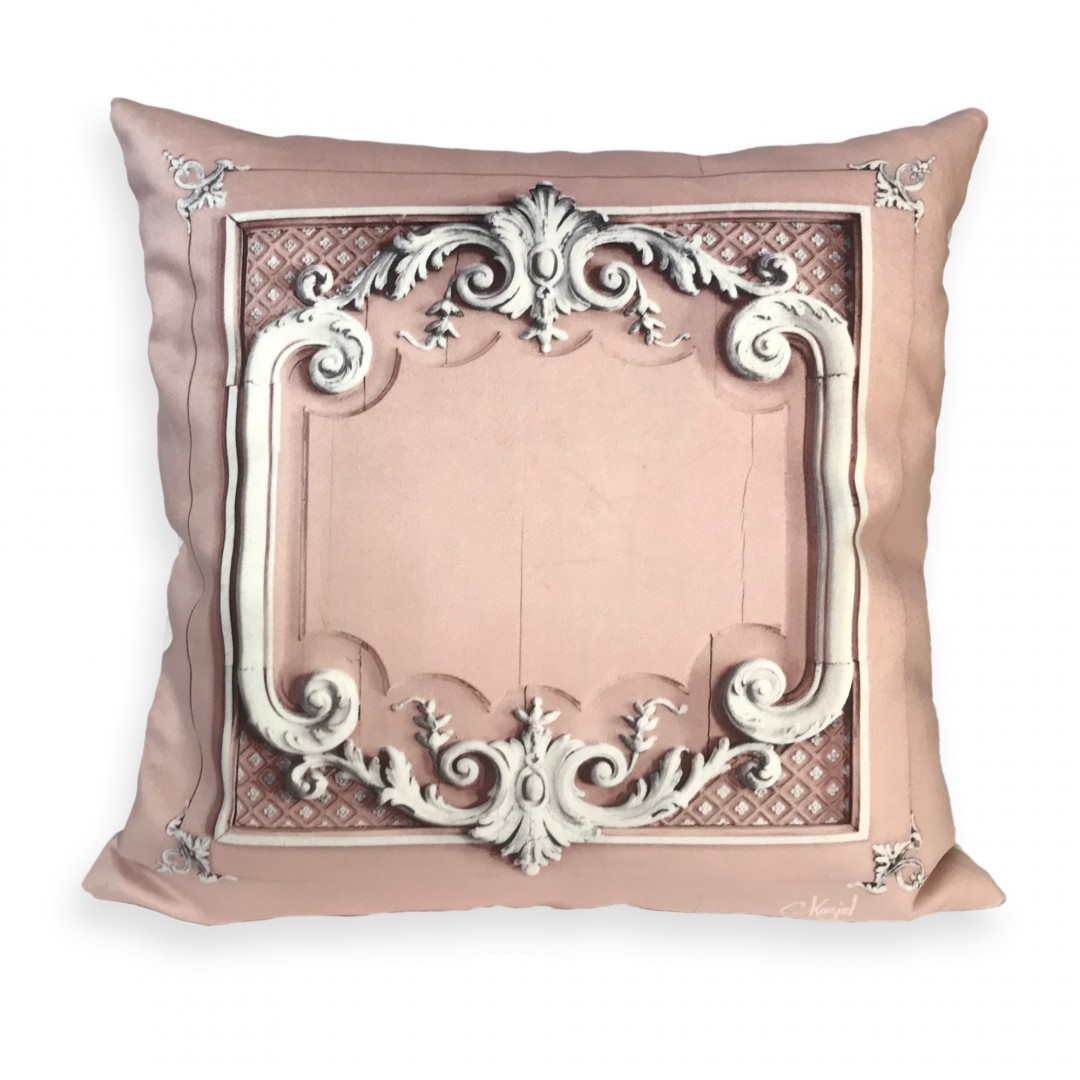 Coussin Boiserie Haussmann Pastel Rose Poudré