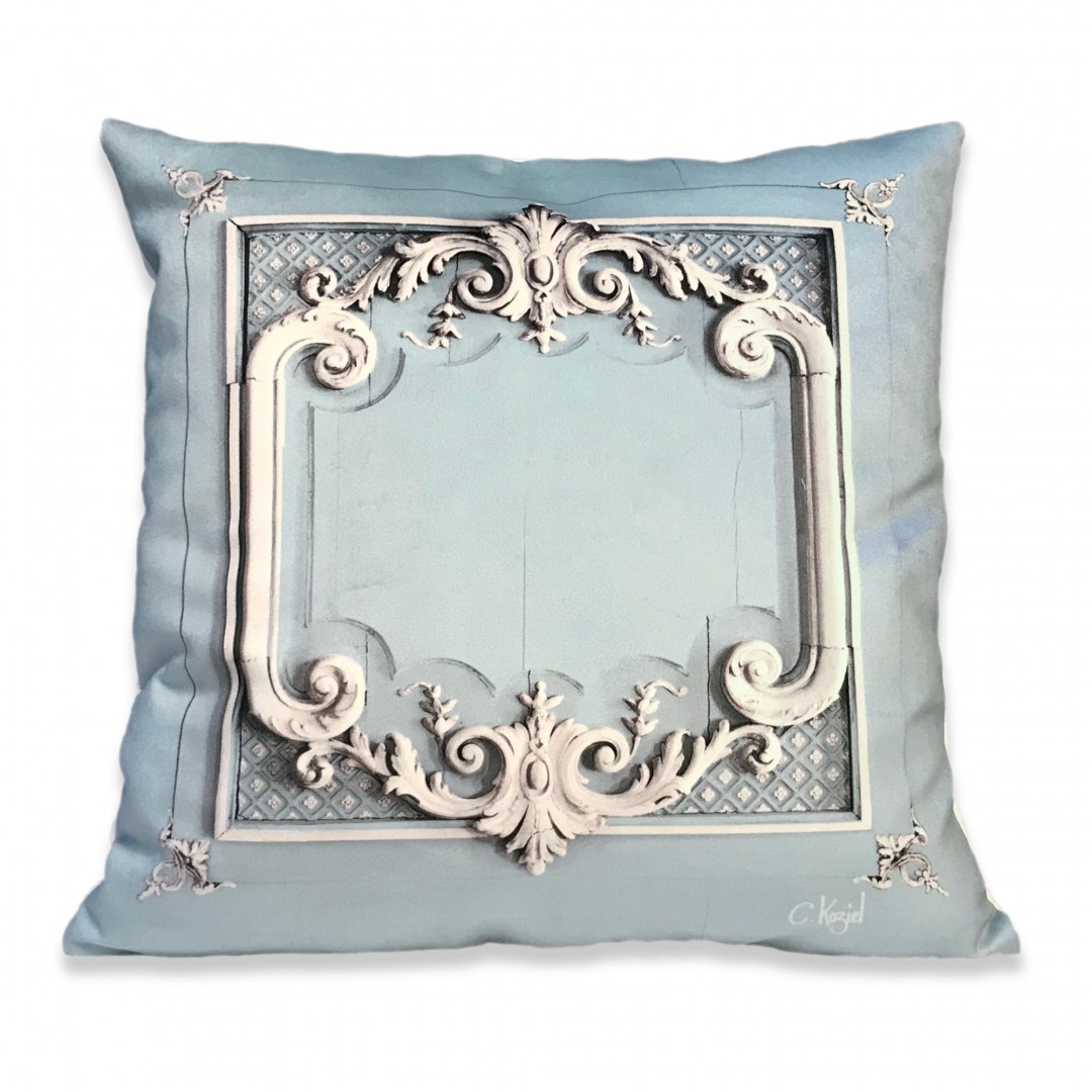 Coussin Boiserie Haussmann Pastel Bleu Ciel