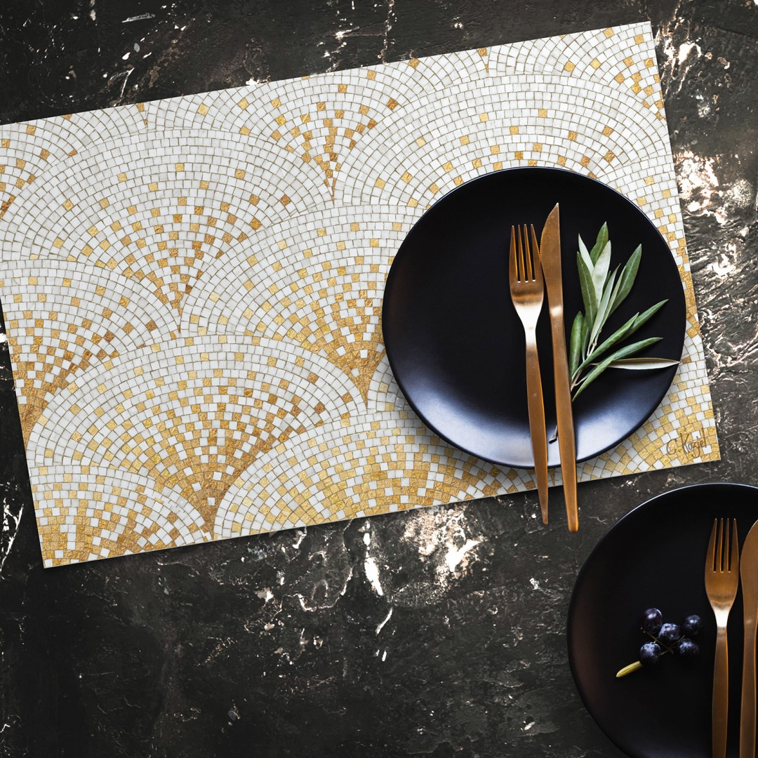 Golden mosaic vinyl placemat