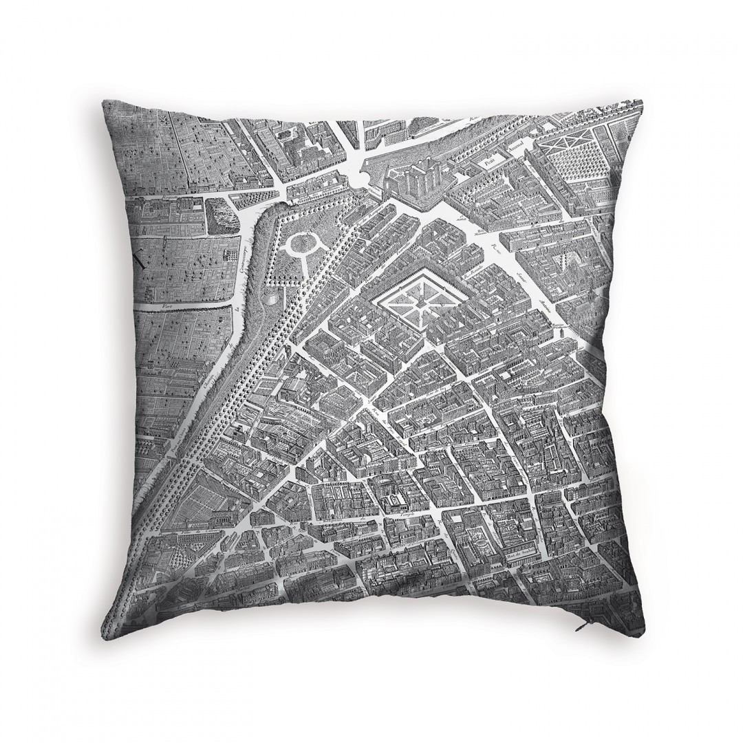 Housse de coussin velours plan de Paris Turgot 1734 - La Bastille