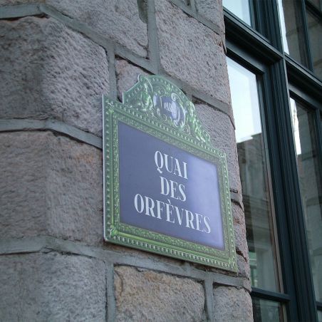 "Quai des Orfèvres" French street sign prop