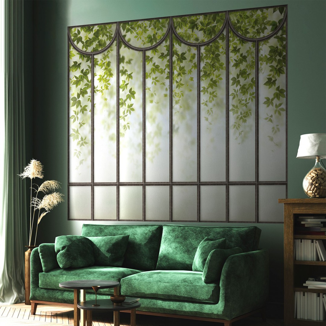 Romantic green loft windows wall mural