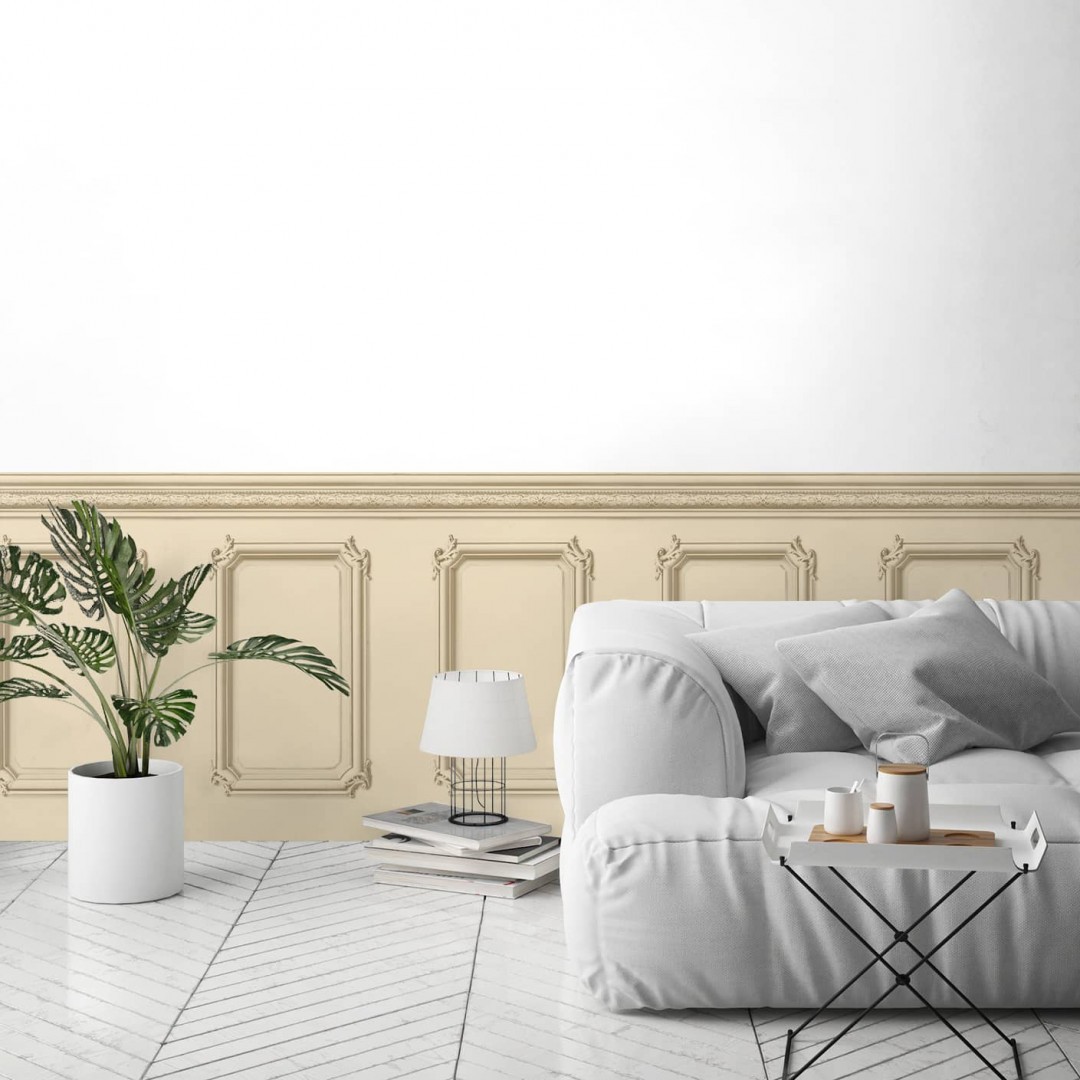 Pale beige Haussmann wainscot wallpaper