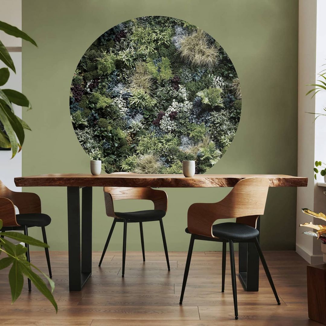 Papier peint rond mur végétal mix au crépuscule - Ø 130 cm