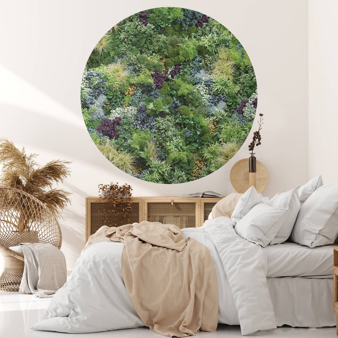 Mix green wall mural round wallpaper - Ø 130 cm