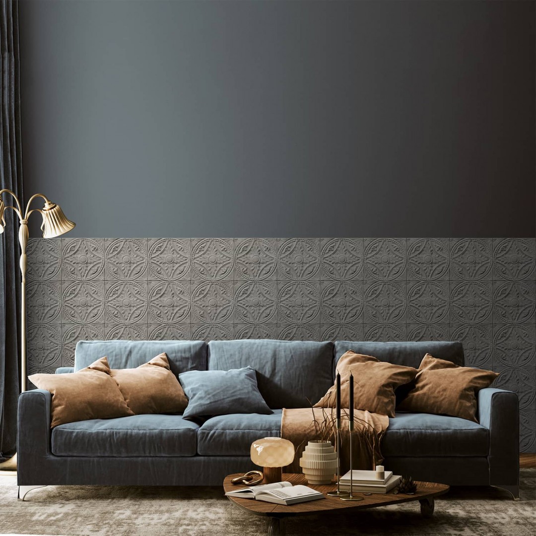 Gray tin tiles medallion wallpaper