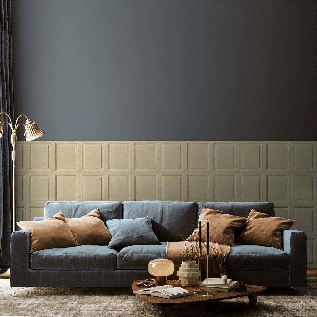 Beige English panelling wallpaper