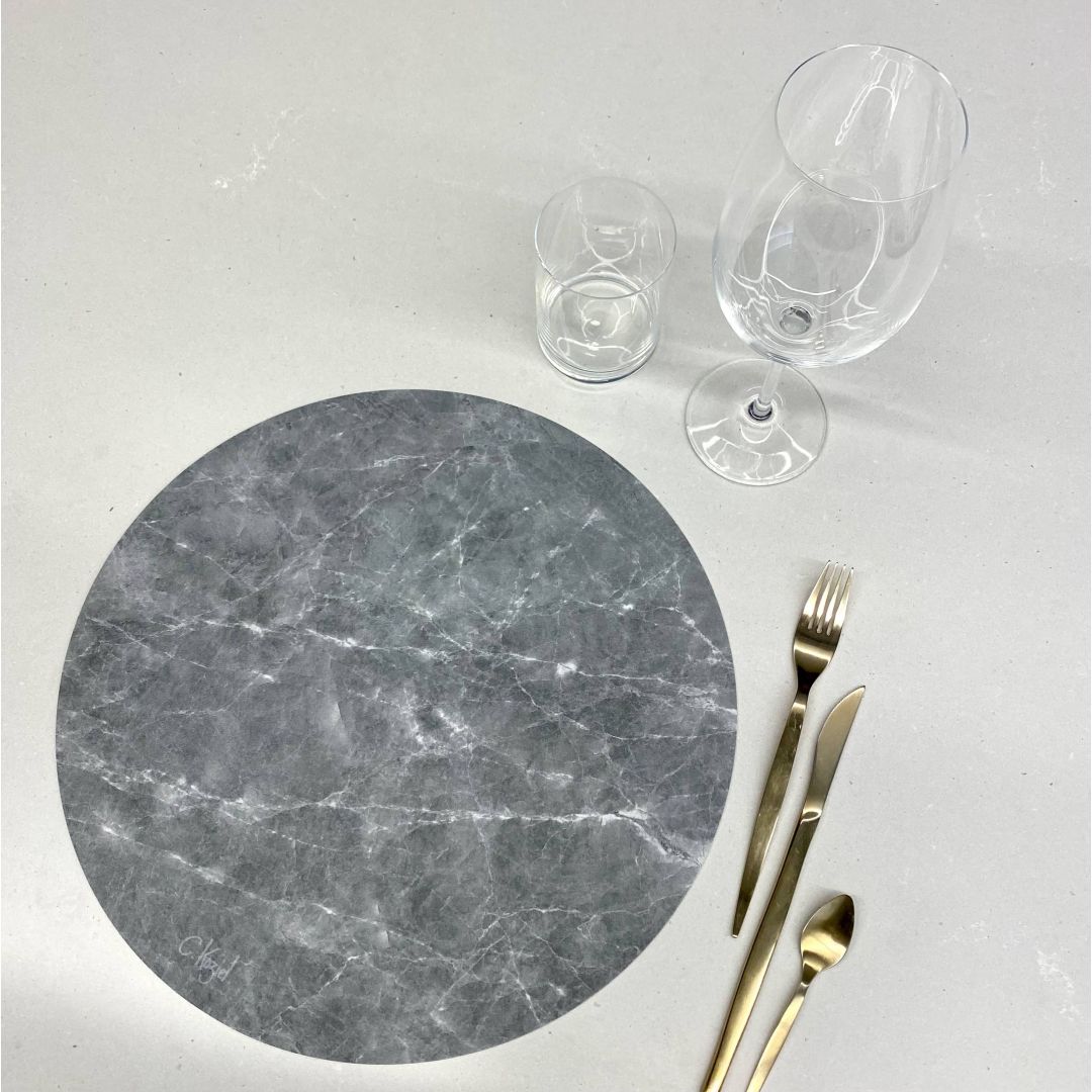 Round grey marble placemat