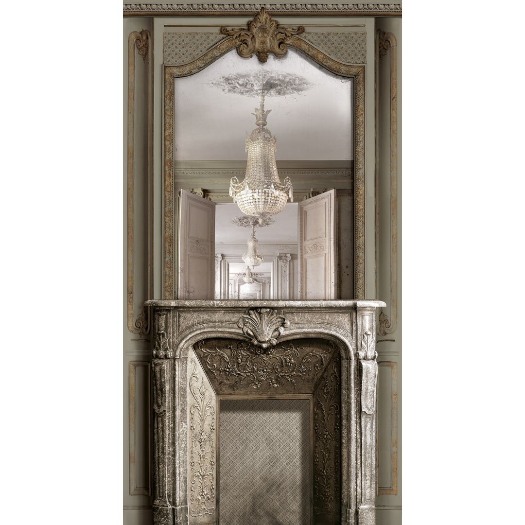 Warm grey fireplace with mirror and Haussmann panelling 133cm