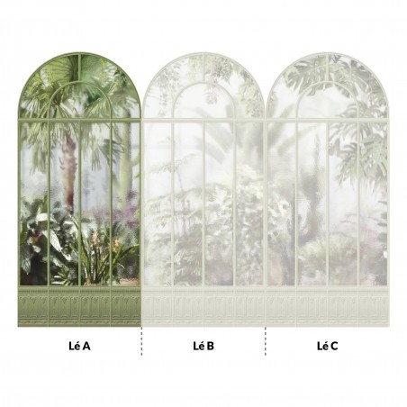 Sage green winter garden greenhouse arch wallpaper