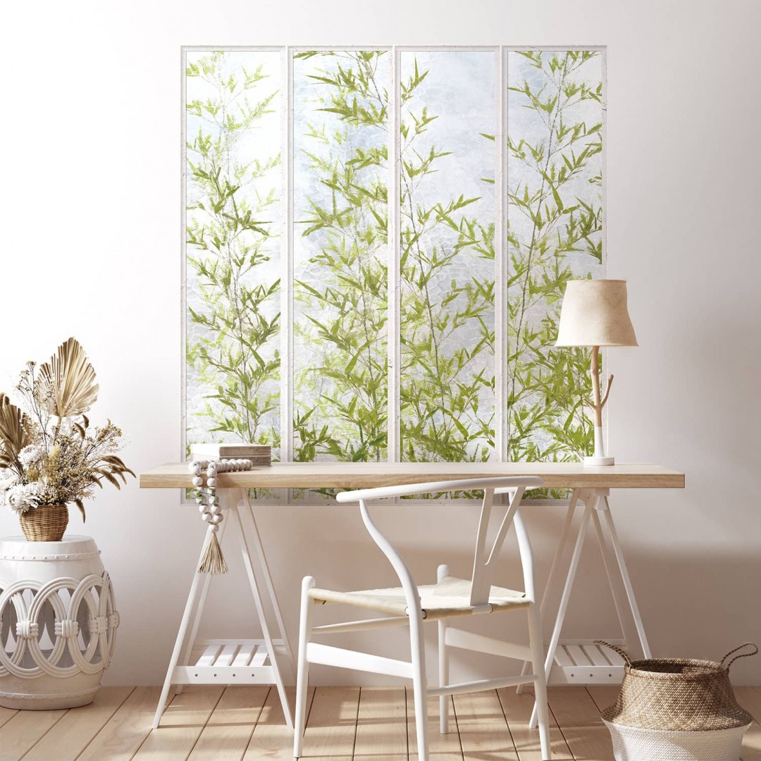 Small white loft windows and bamboos panoramic wall mural