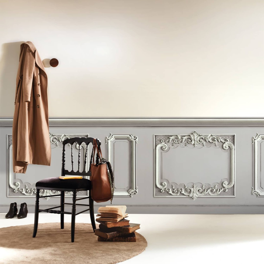 Décor soubassement boiserie Haussmann pastel gris perle