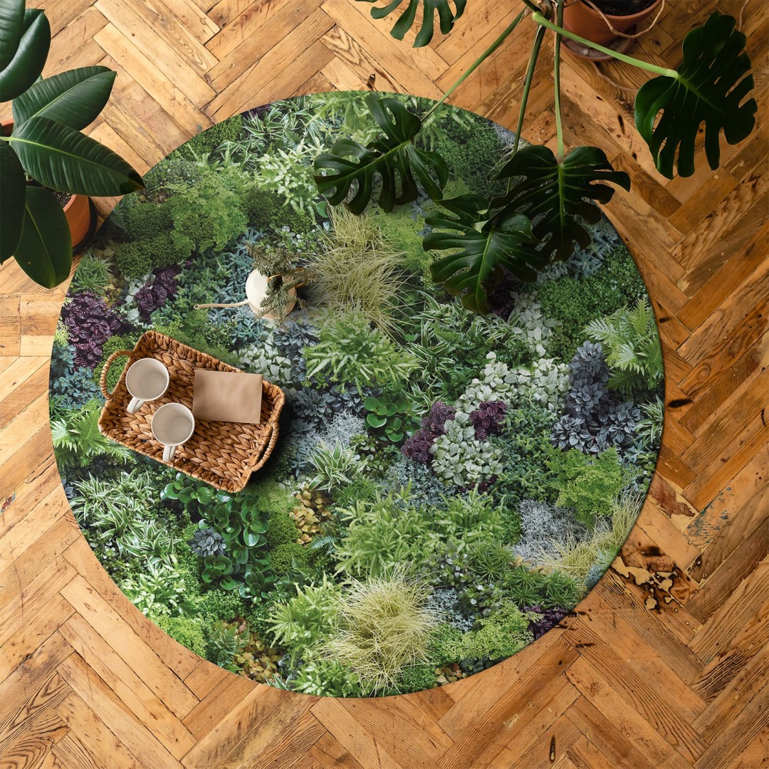 Mix green wall vinyl round rug - Ø 130 cm