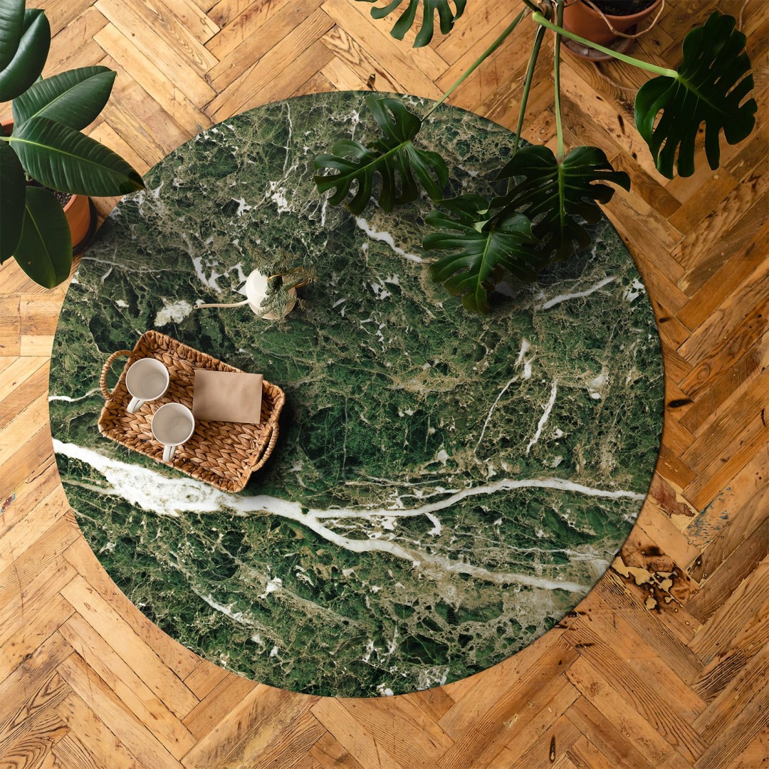 Green marble Emperador vinyl round rug - Ø 130 cm