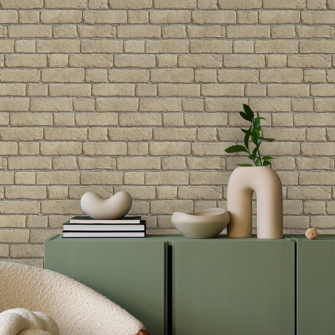 Ash beige old bricks wallpaper