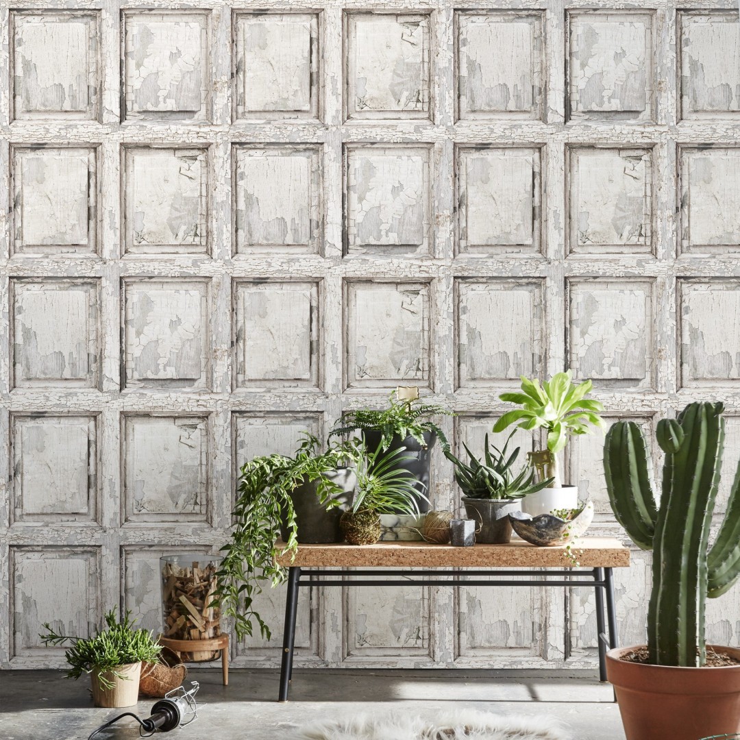 English antique wood paneling wallpaper - white