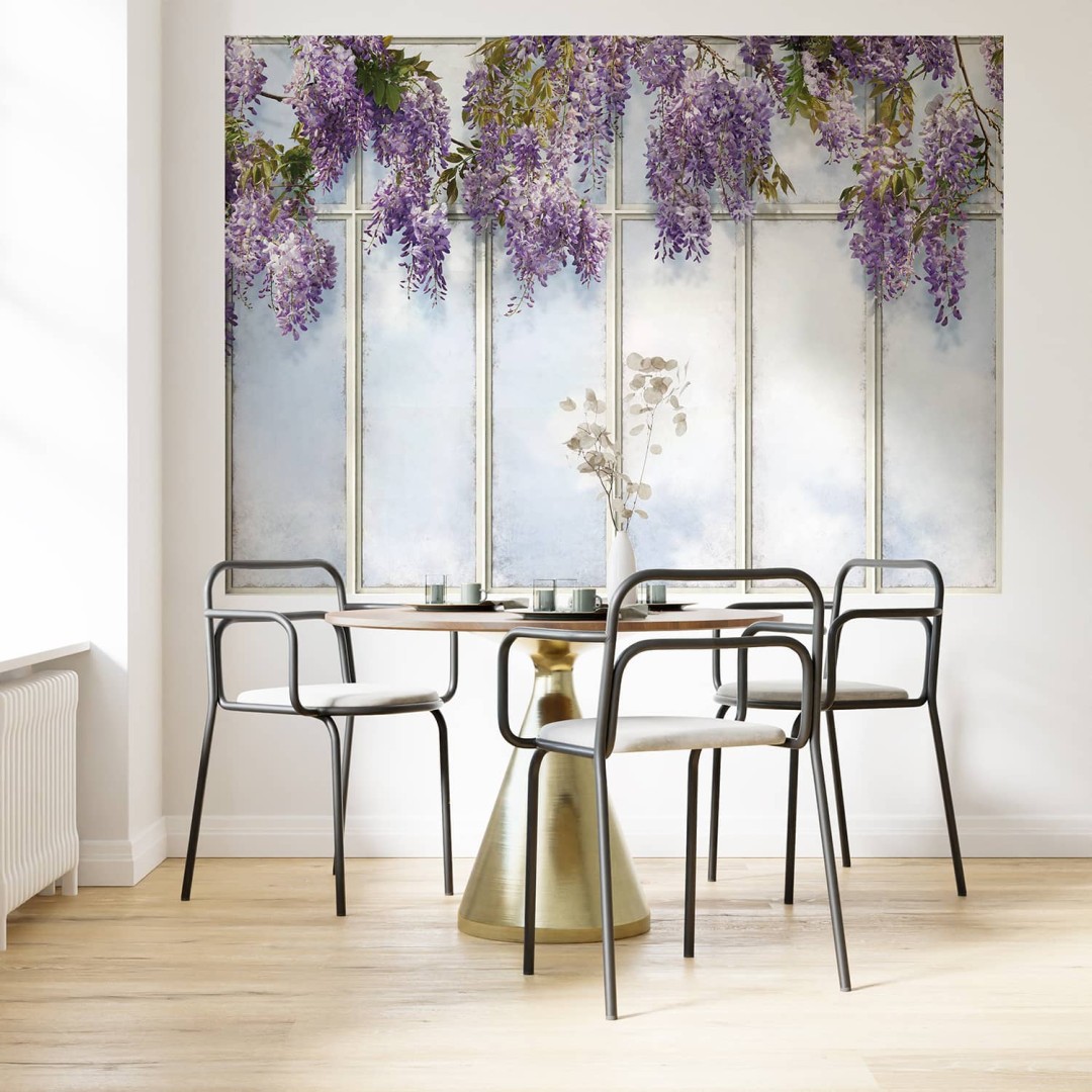 Loft windows covered with wisteria panoramic wallpaper - Small