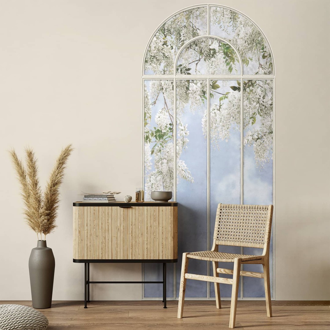 Loft windows covered of wisteria arch wallpaper