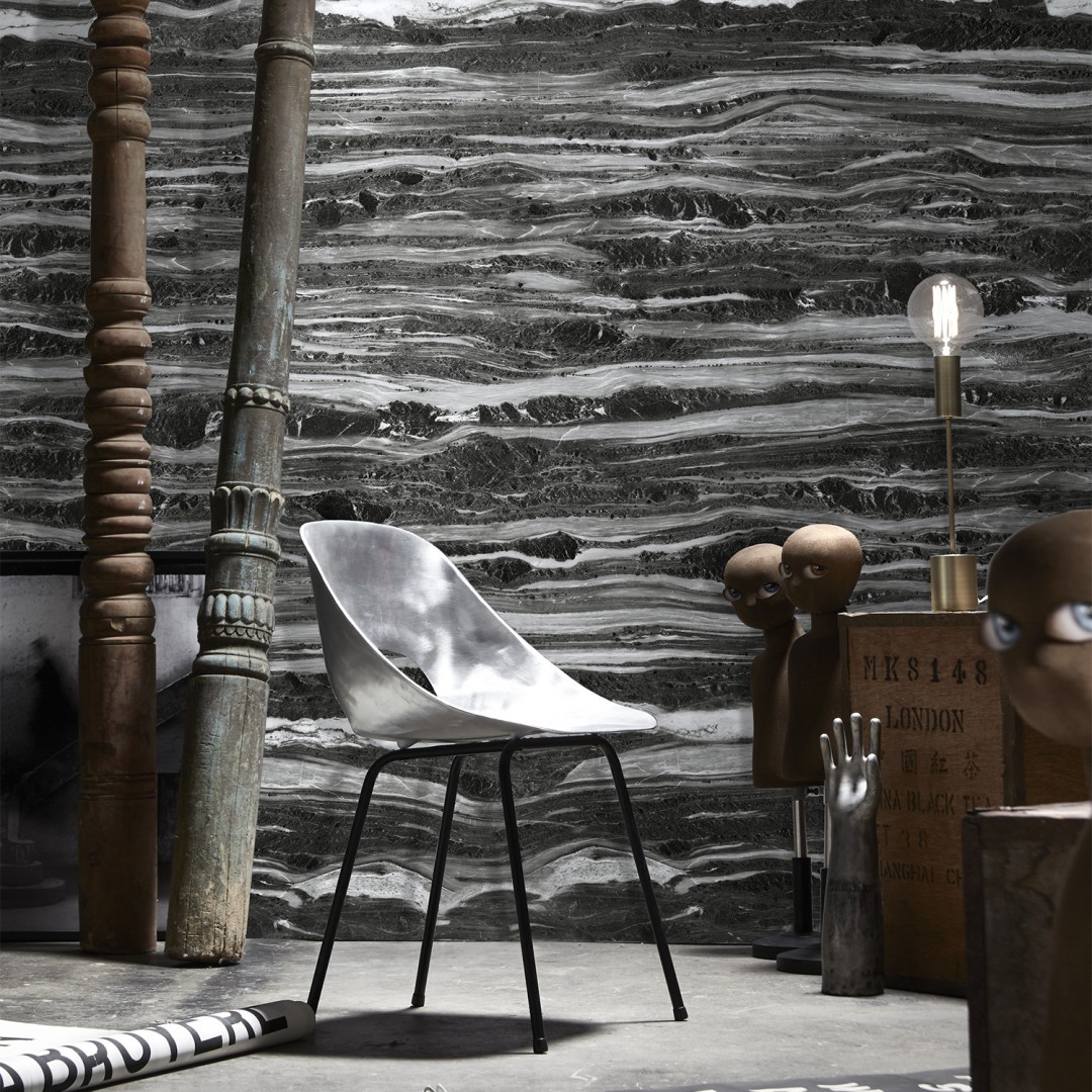 Anthracite Cipolin marble panoramic wall mural