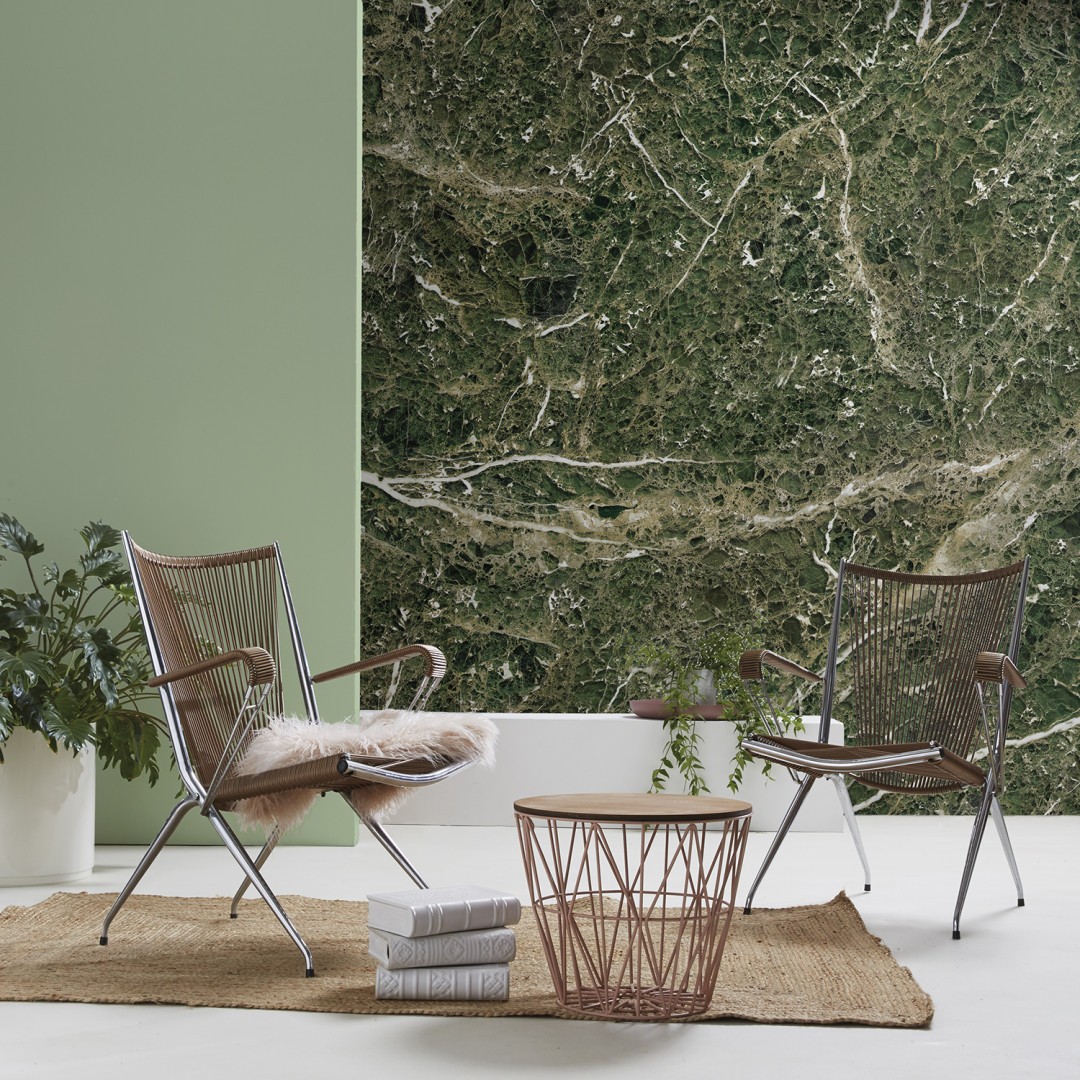 Green Emperador marble panoramic wall mural