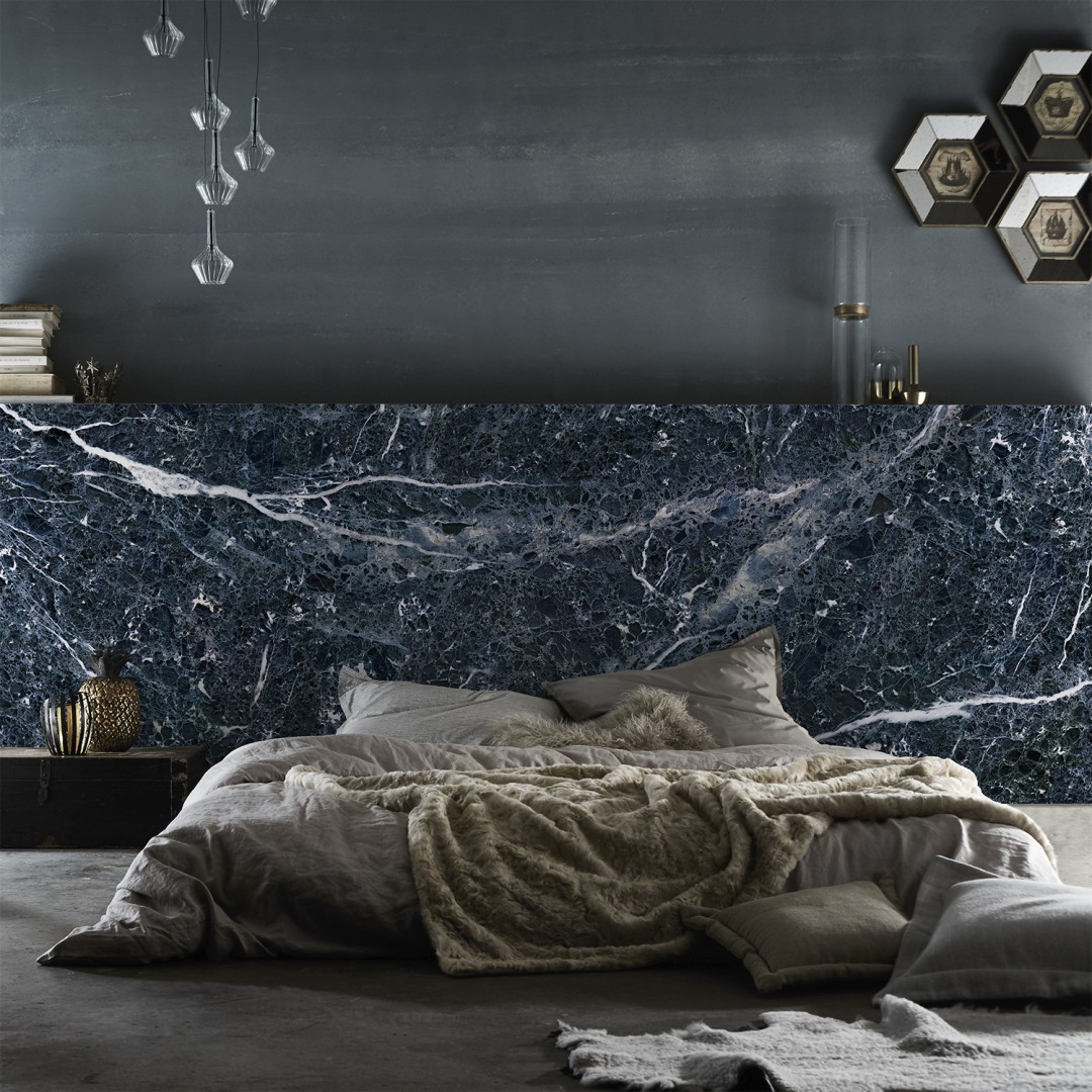 Blue Emperador marble panoramic wall mural