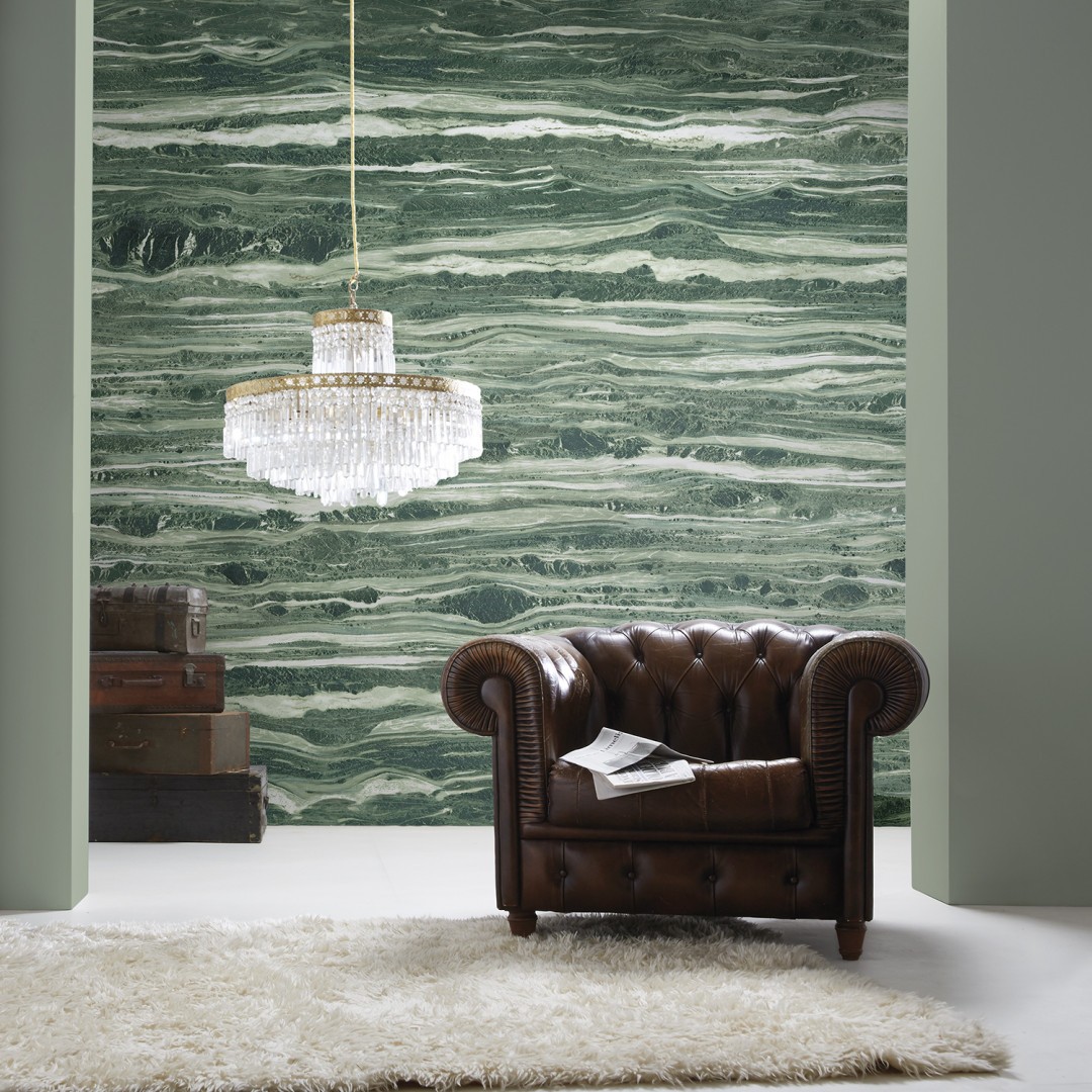 Green Cipolin marble panoramic wall mural