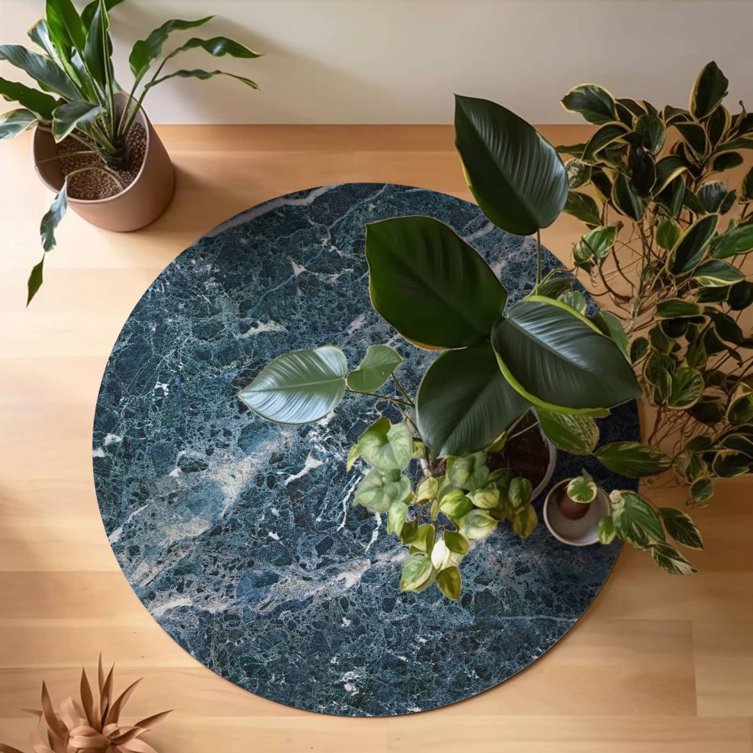 Blue marble Emperador vinyl round rug - Ø 130 cm