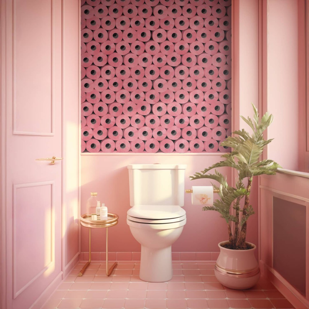 Pink toilet paper rolls...