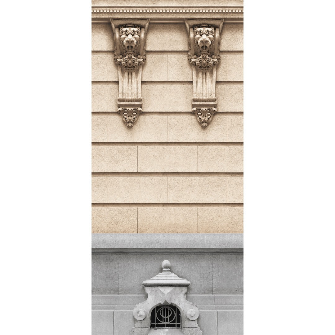 Double mascarons and basement window of haussmannian facade 133cm