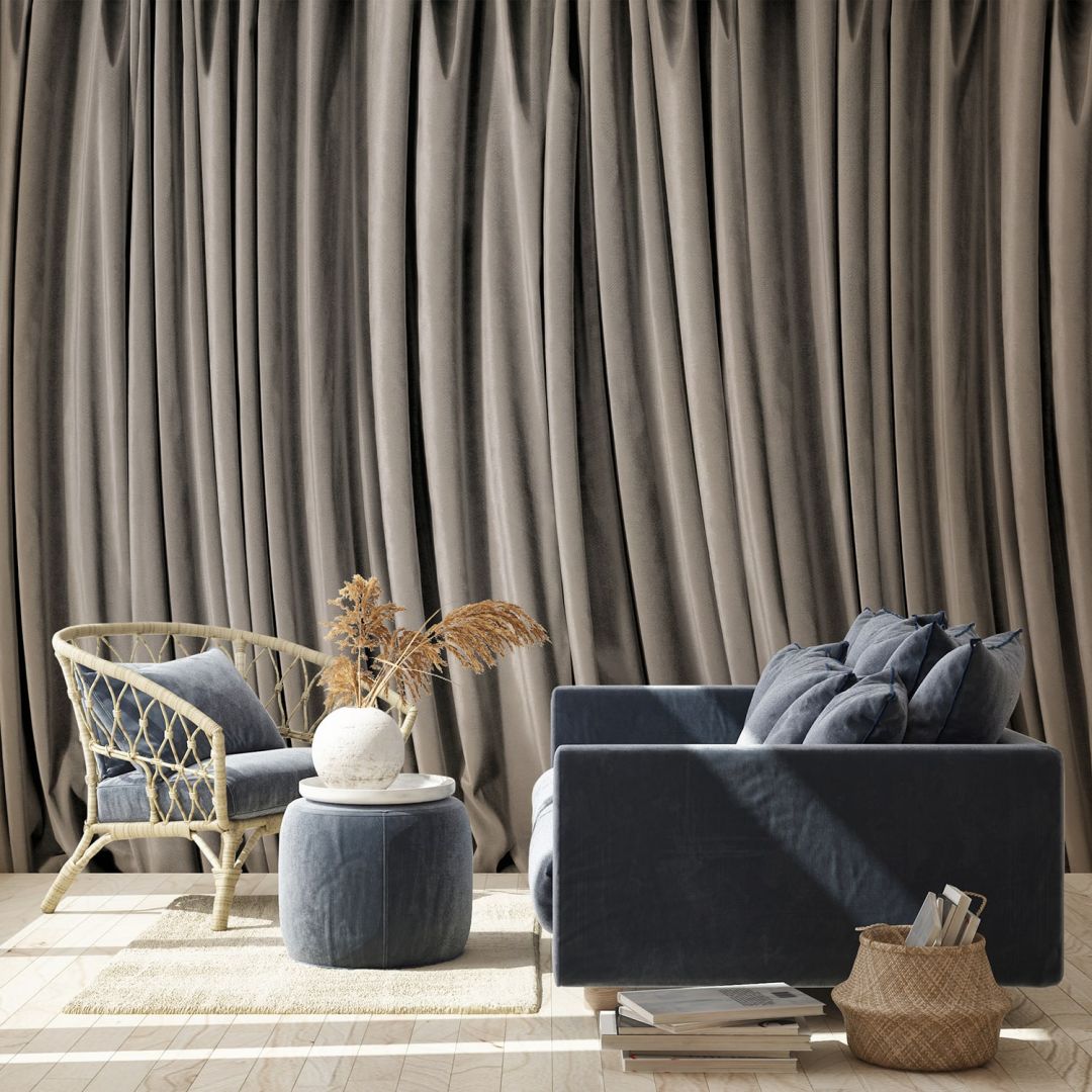 Grey curtain panoramic mural