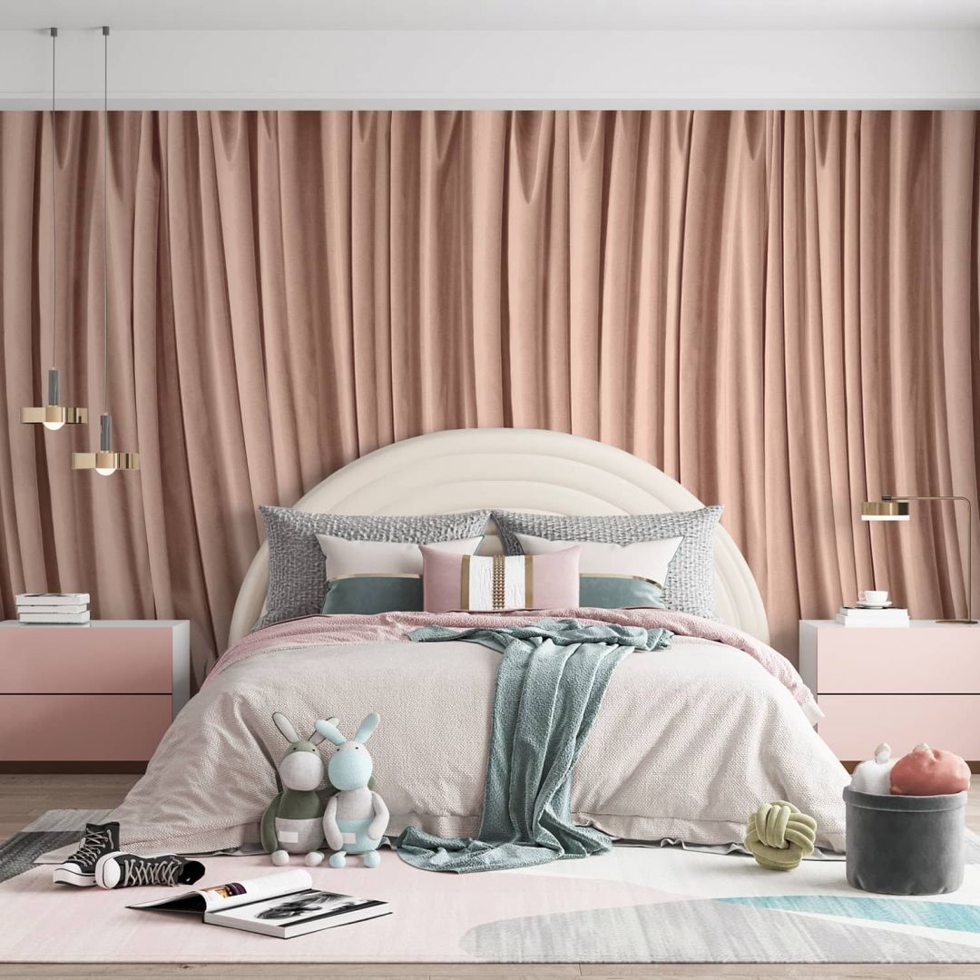 Light pink curtain panoramic mural