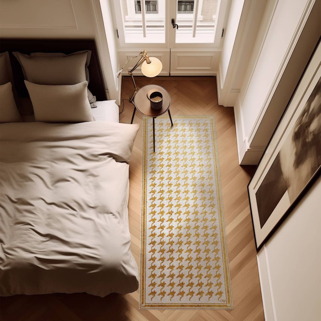 Houndstooth gold vinyl rug - runner