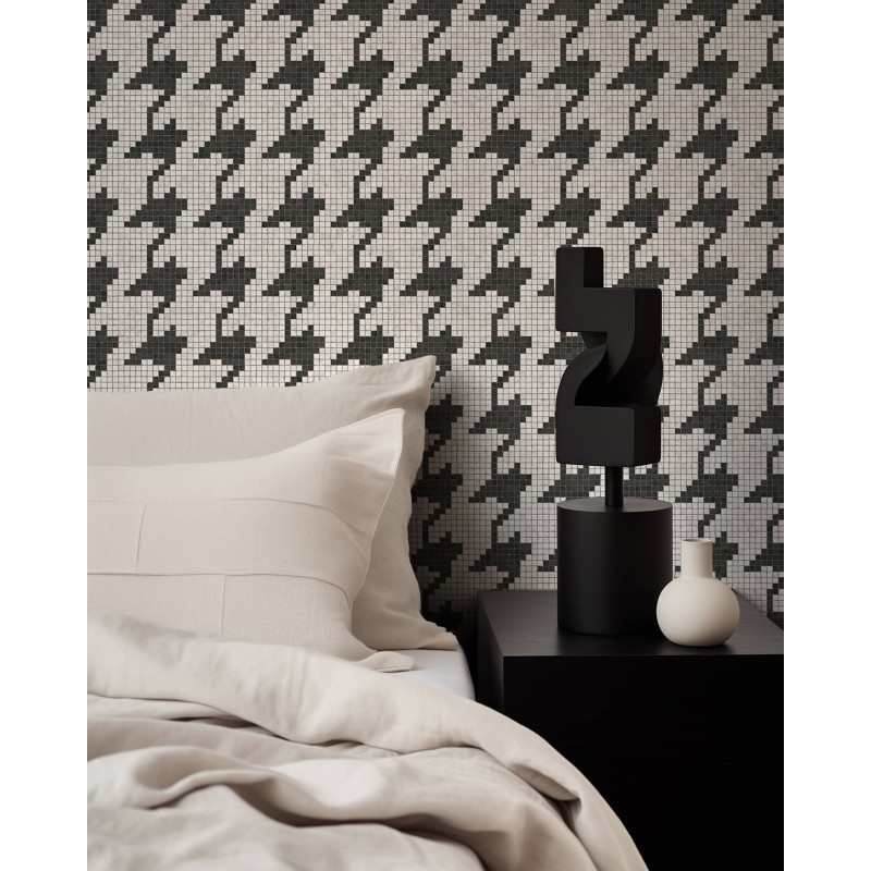 Classical wallpaper with retro pattern of black and white houndstooth