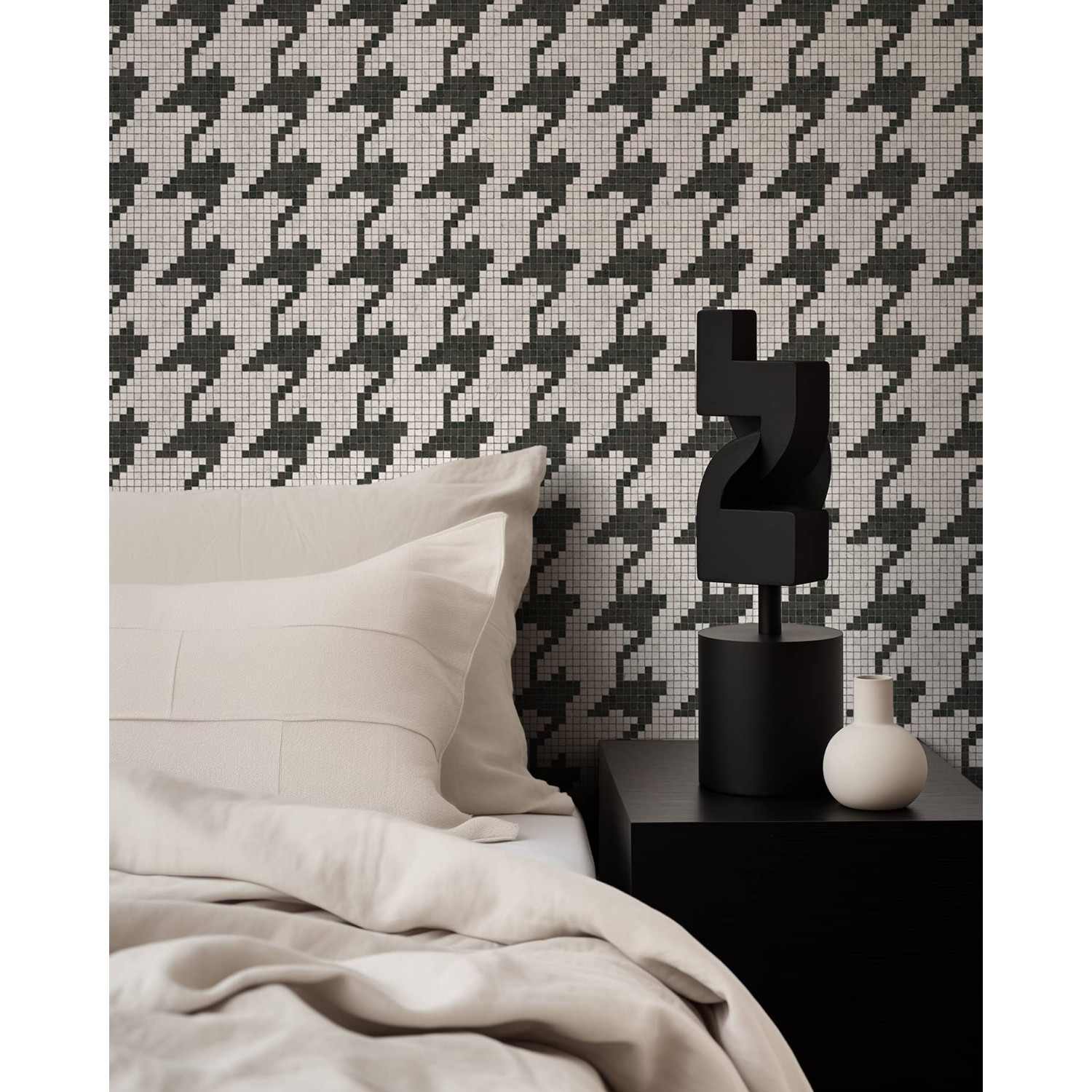 black houndstooth mosaic wallpaper