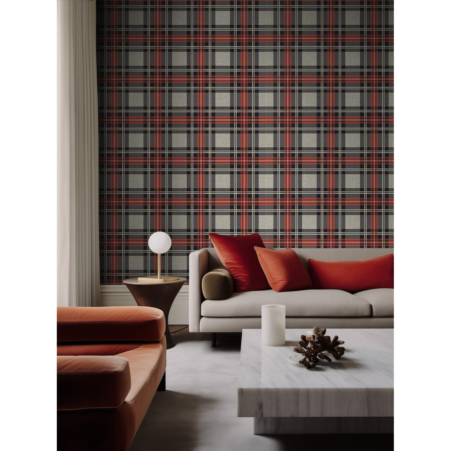 Red Tartan Fabric, Wallpaper and Home Decor