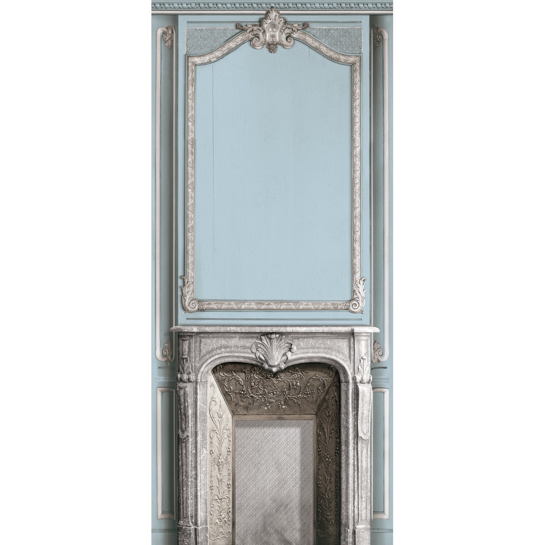 Light blue pastel fireplace...